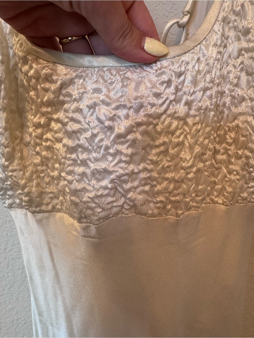 Vintage Cache Off-White Satin Maxi Dress | Small | Crinkled Bodice | Formal - Picture 3 of 9
